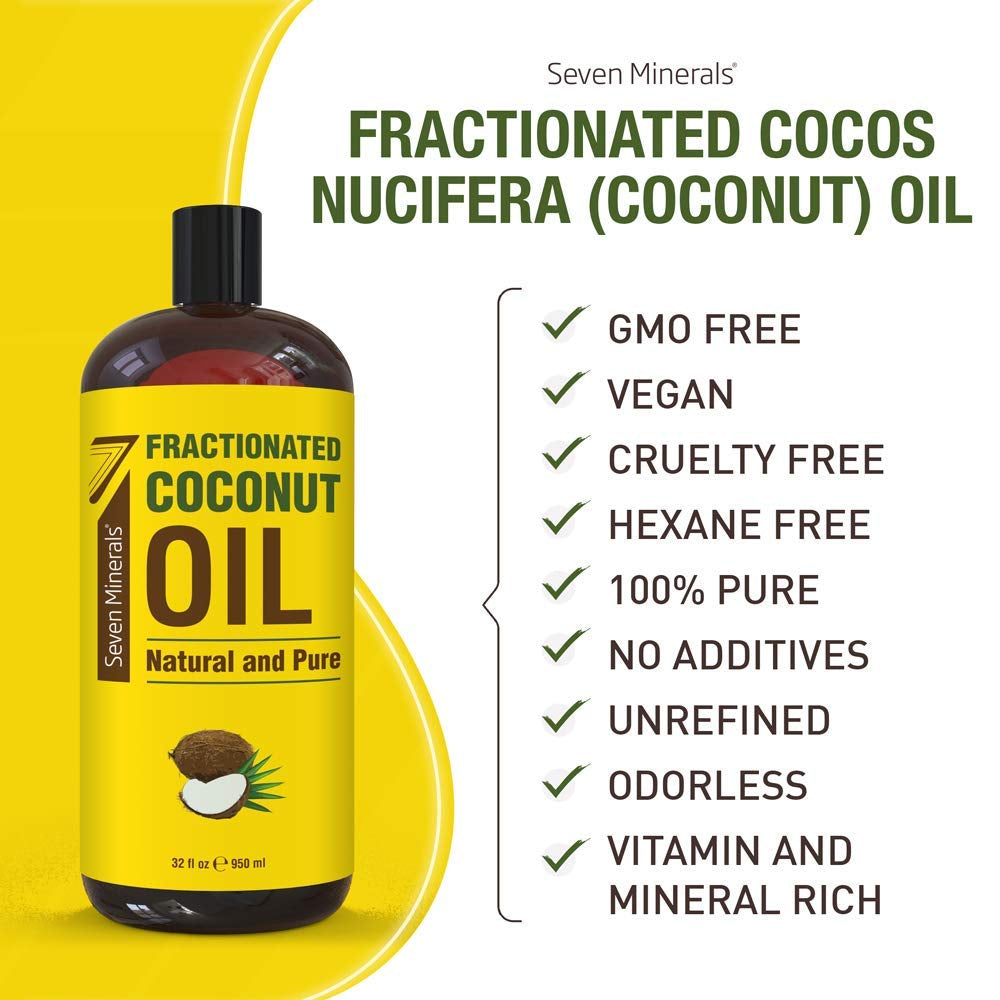 Pure Fractionated Coconut Oil - Big 32 Fl Oz Bottle - Non-Gmo, 100% Natural, Lightweight Massage Oil for Massage Therapy on Skin, Hair, More - Perfect Carrier Oil for Essential Oils