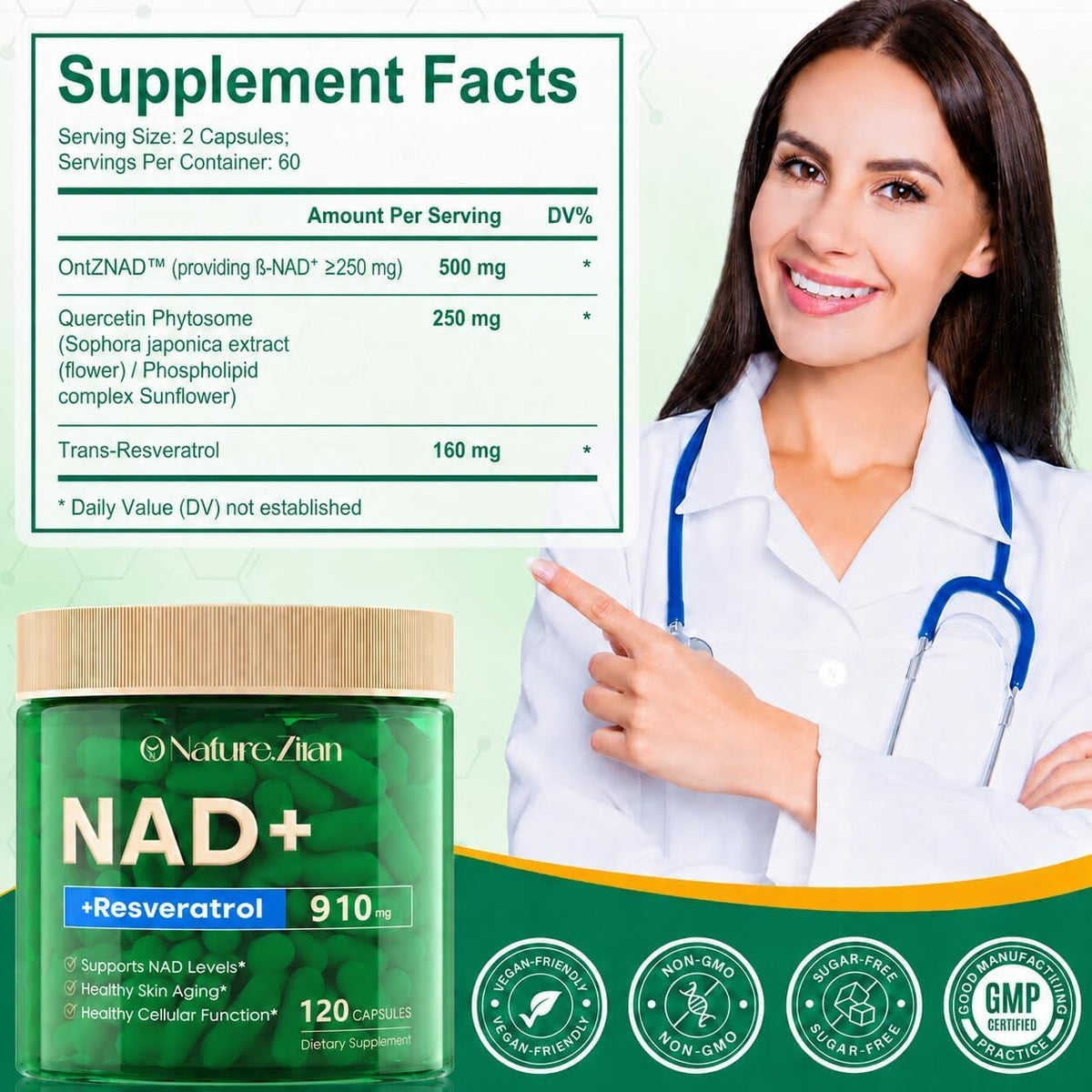 Revitalize Your Vitality with NAD+ Resveratrol 910Mg Supplement - 120 Capsules for Enhanced Energy and Radiant Skin