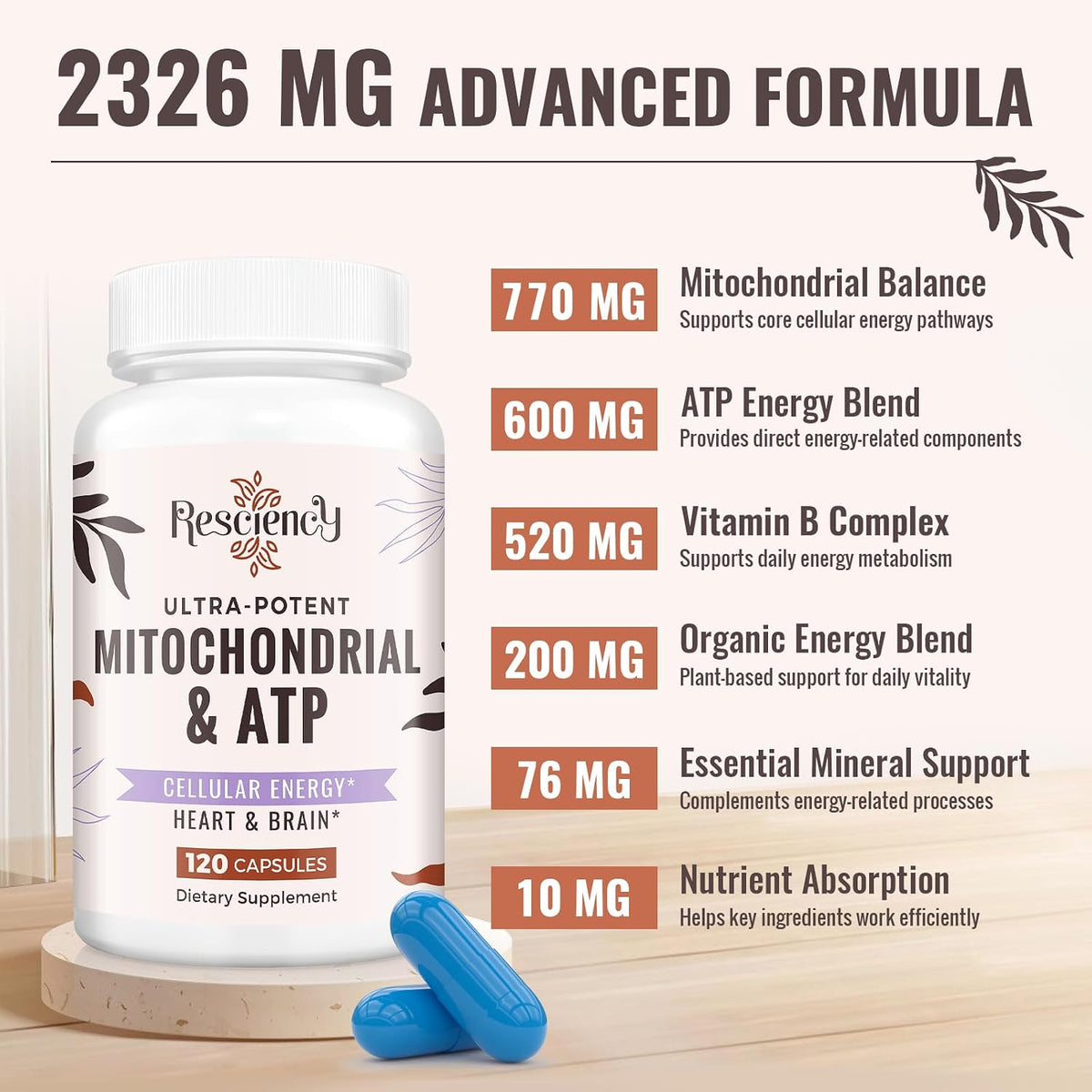 Unlock Your Energy Potential: 2326 MG Mitochondrial Supplements with ATP, CoQ10, PQQ & More - Boost Endurance, Strength, Recovery & Muscle - 120 Organic Capsules